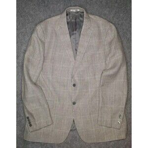 Ralph Lauren LRL 100% LINEN 46R Gray 2 Button Houndstooth Coat Blazer Jacket